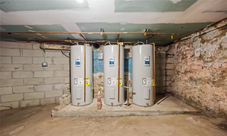 Utility room with electric water heater