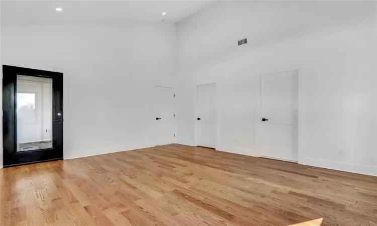 Bathroom with vanity and a shower