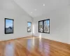 Stairway with hardwood / wood-style flooring