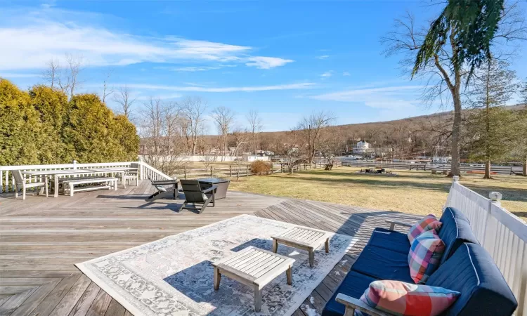 Wooden deck with a yard