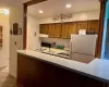 Kitchen opens to living room & dining area