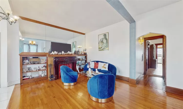 Living area with wood-type flooring