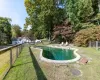 View of pool featuring a lawn