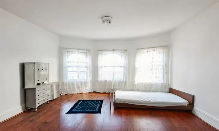 Unfurnished room with dark wood-type flooring