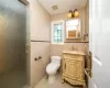 Bathroom with crown molding, sink, tile patterned floors, and shower with separate bathtub