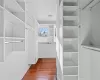 Walk in closet featuring dark hardwood / wood-style floors