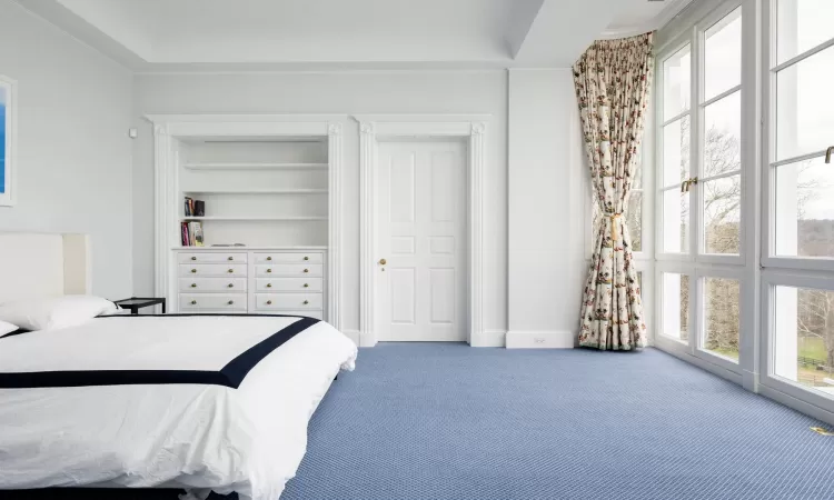 Bedroom with multiple windows and carpet flooring