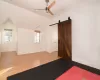 View of patio featuring ceiling fan