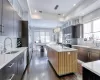 Kitchen featuring decorative light fixtures, sink, a wealth of natural light, and a center island with sink