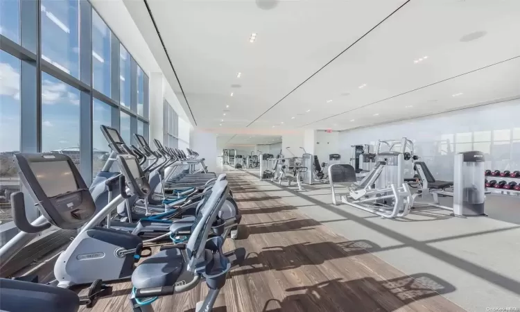 Exercise room with a wall of windows