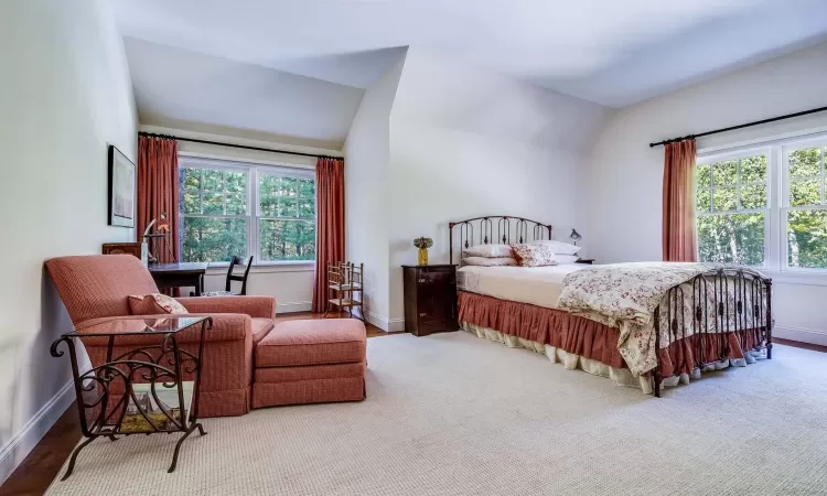 Bedroom with lofted ceiling