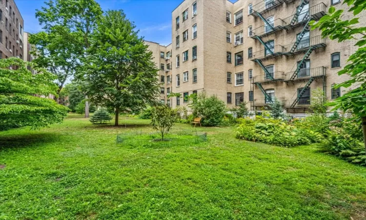 View of building exterior gardens