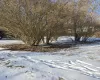 View of yard layered in snow