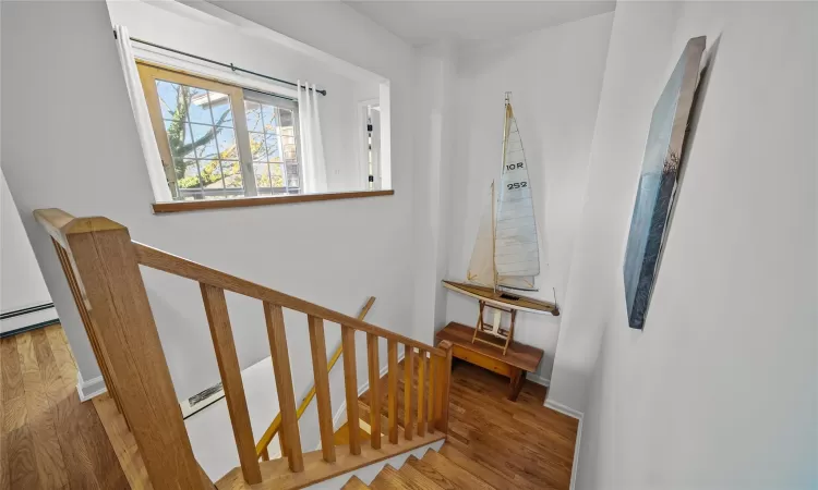 Stairs with hardwood / wood-style flooring