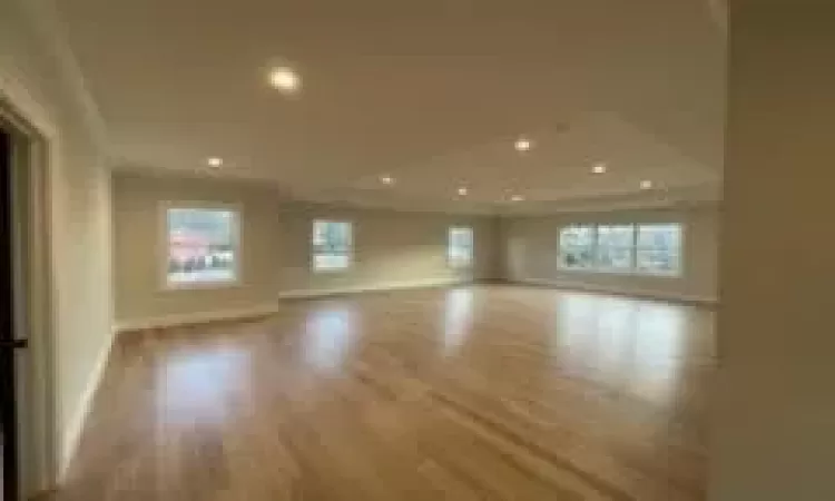 Unfurnished living room featuring ornamental molding, plenty of natural light, and light hardwood / wood-style floors