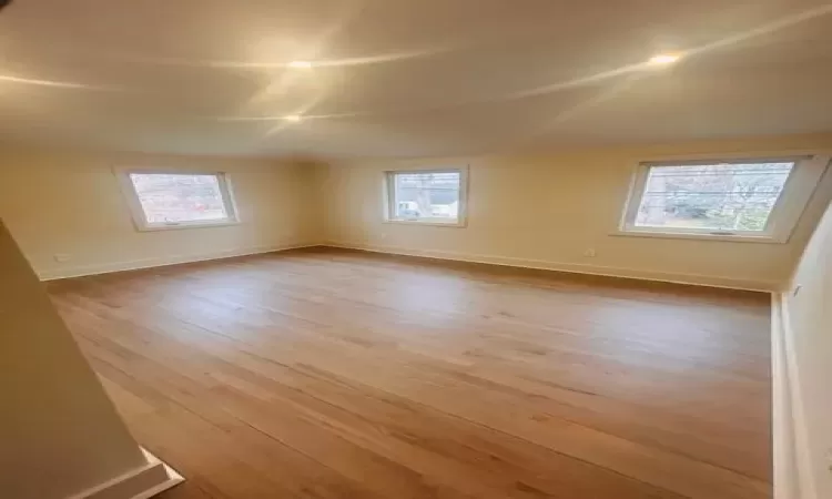 Second bedroom featuring lofted ceiling, a wealth of natural light, and light wood-type flooring