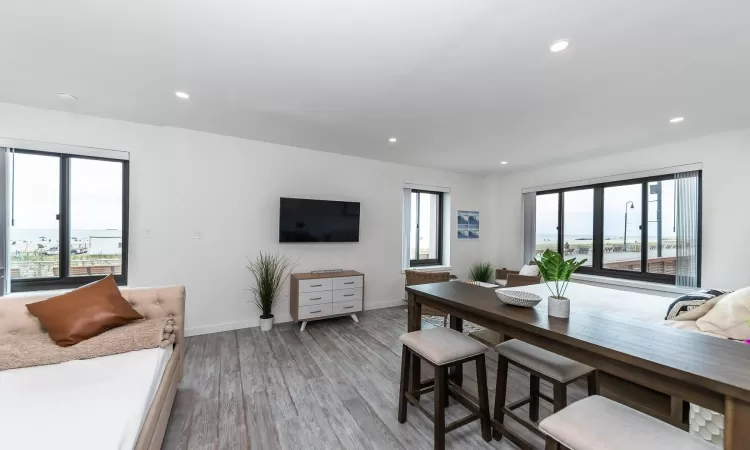 Dining area featuring plenty of natural light and light hardwood / wood-style floors