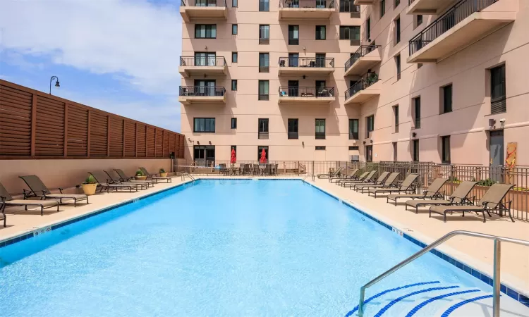 View of pool featuring a patio