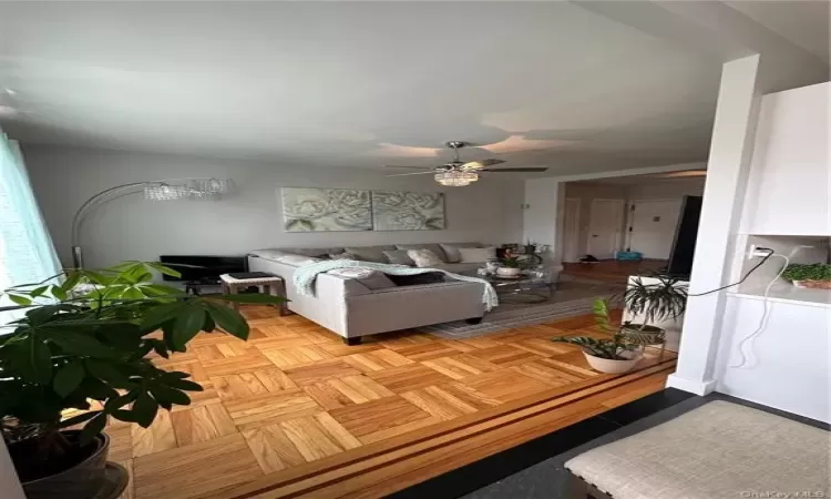 Living area featuring ceiling fan