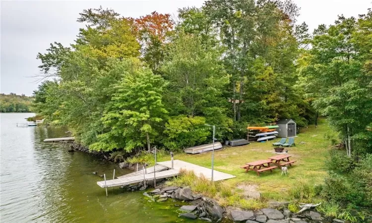 View of dock with a water view