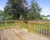 Deck featuring a fenced backyard and a lawn