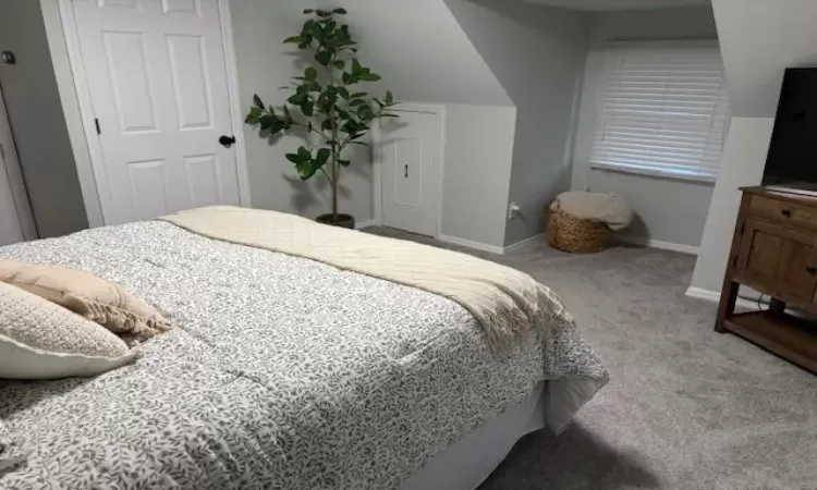 Bedroom with carpet flooring and baseboards