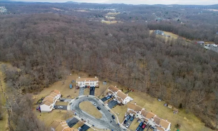 Bird's eye view featuring a wooded view