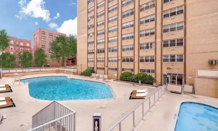 Pool with a patio area