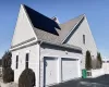 View of side of home featuring a garage, a shingled roof, fence, and aphalt driveway