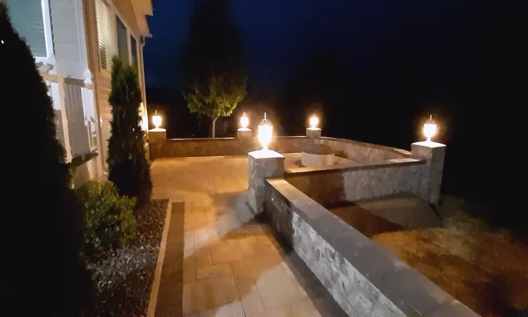 View of patio at twilight