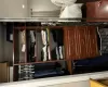 custom closet with solid wood custom built in shelving