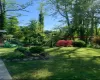 View of yard featuring an outbuilding, a storage shed, fence, and a garden