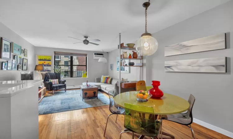 Living/dining area with adjacent closet.