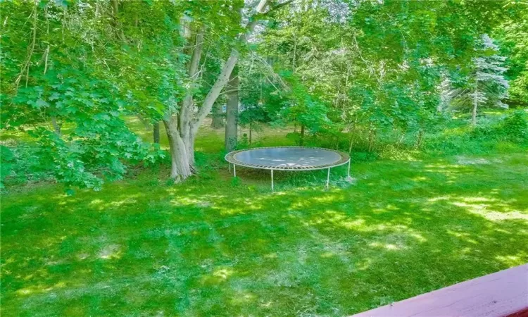 View of yard featuring a trampoline