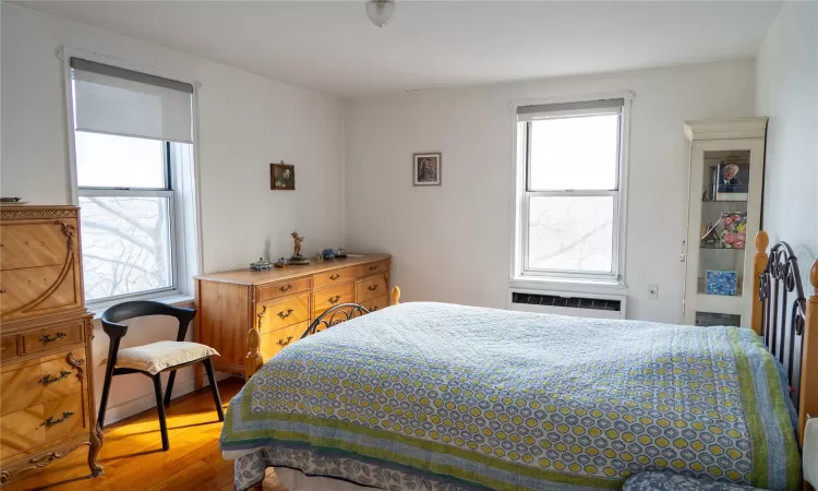 Bedroom featuring multiple windows and wood finished floors