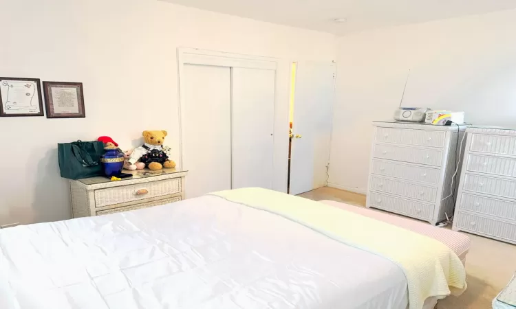 Bedroom with a closet and carpet floors