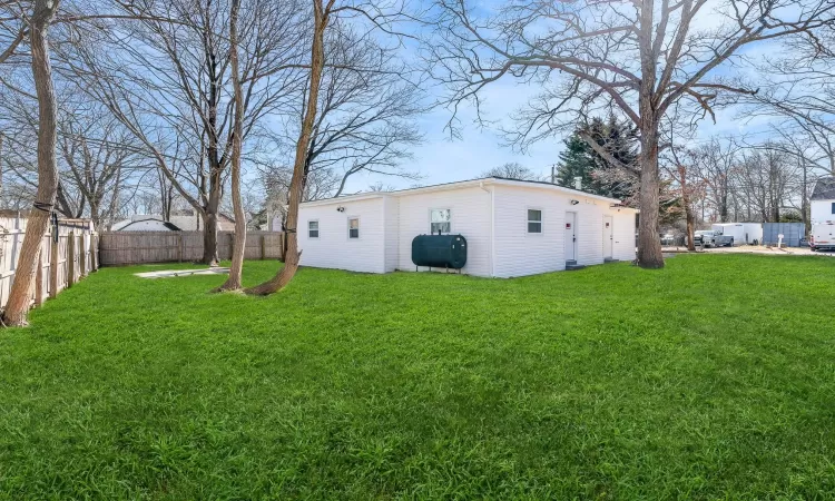 View of yard featuring a fenced backyard and heating fuel