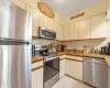 Kitchen with a sink, stainless steel appliances and light countertops