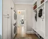 Mudroom with Coats Closets, Cubbies, Additional Storage and Electrolux Washer and Dryer