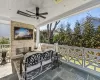 Covered Porch with Gas Fireplace, TV, Built-in Heaters, Ceiling Fan and Recess Lighten