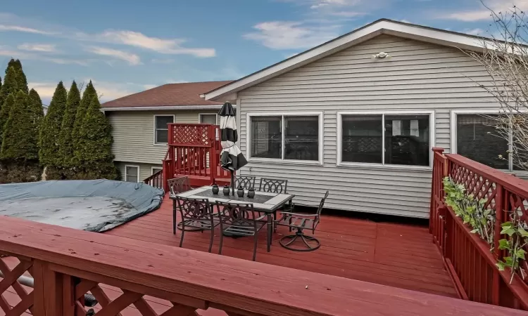 Wooden deck with outdoor dining space