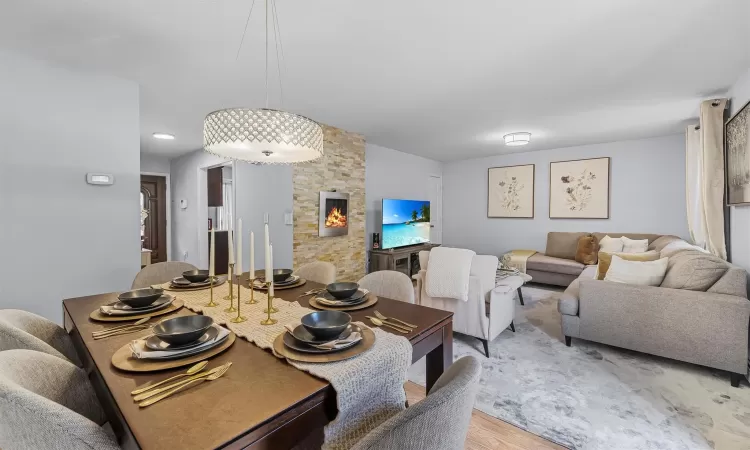 Dining area featuring light wood-style floors